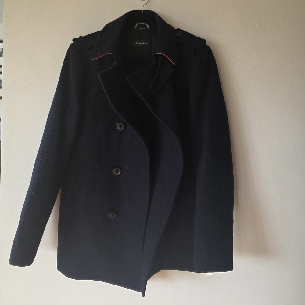 Mackage Wool Peacoat Double Breasted With Striking Rust Detail